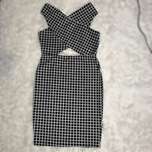 Black and white open front midi dress